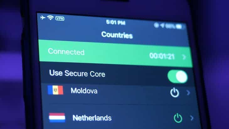 ProtonVPN's countries list on its app ProtonVPN's countries list on its app