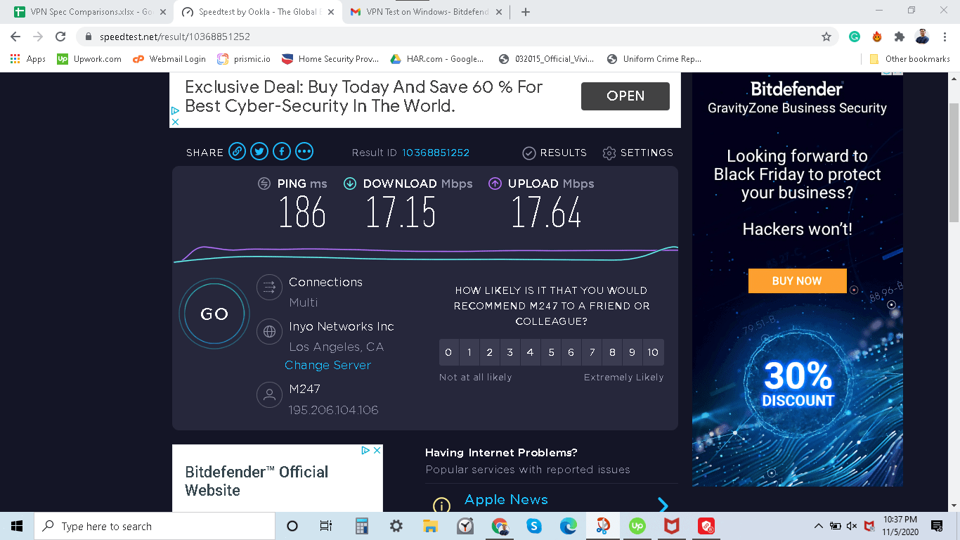 Speedtest with Bitdefender VPN Speedtest with Bitdefender VPN