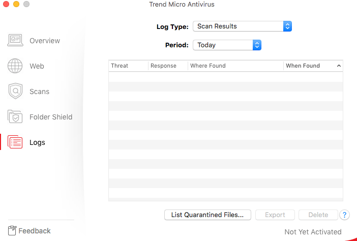 Trend Micro Logs Tab Trend Micro Logs Tab