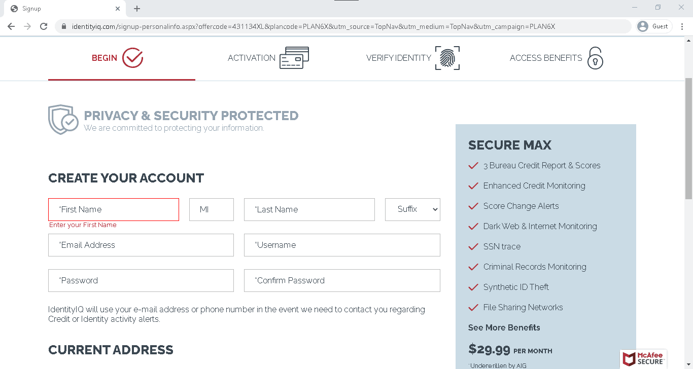 IdentityIQ Signup Page IdentityIQ Signup Page