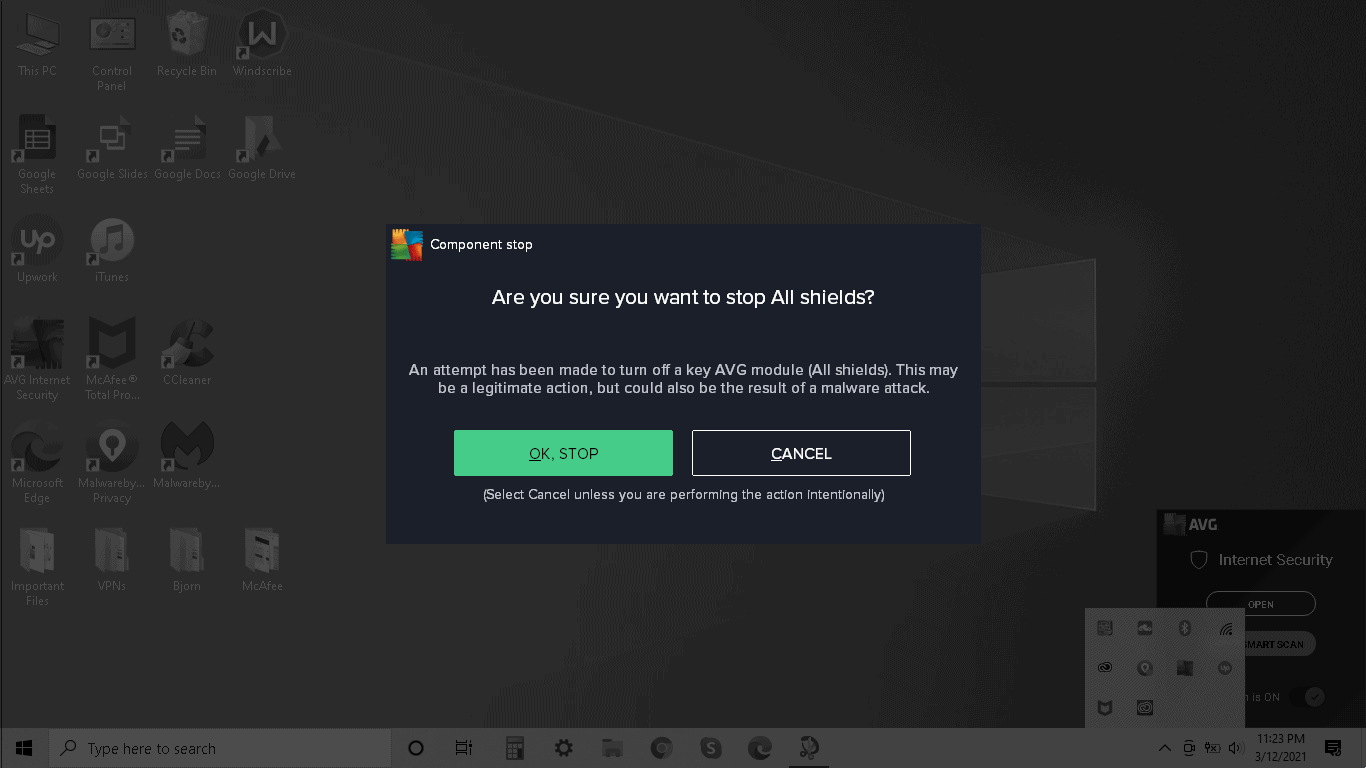 Step 2 Turn off real-time protection (varies per antivirus) and confirm Turn off antivirus
