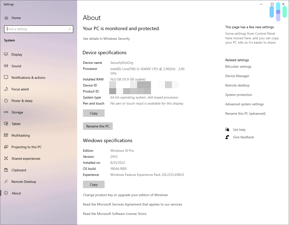 Device information Device information