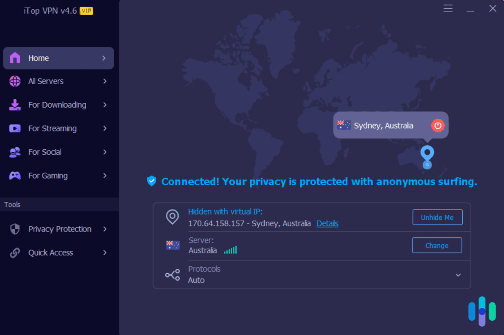 The iTop VPN Windows interface The iTop VPN Windows interface