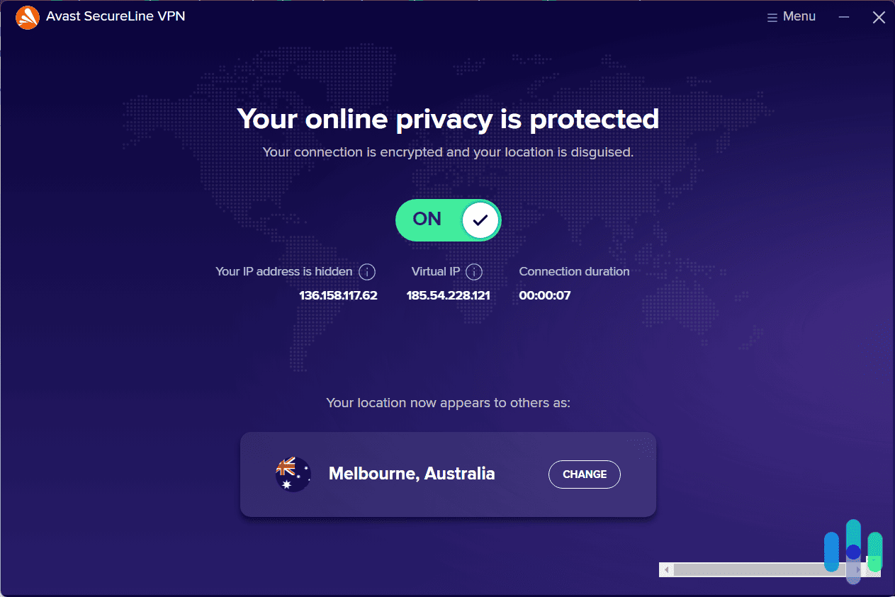 Avast connected to a server in Melbourne, Australia Avast connected to a server in Melbourne, Australia