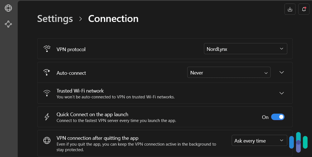 NordVPN Windows app featuring NordLynx. NordVPN Windows app featuring NordLynx.
