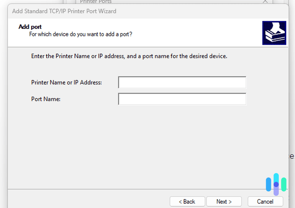 Add Standard TCP/IP Printer Port Wizard Add Standard TCP/IP Printer Port Wizard