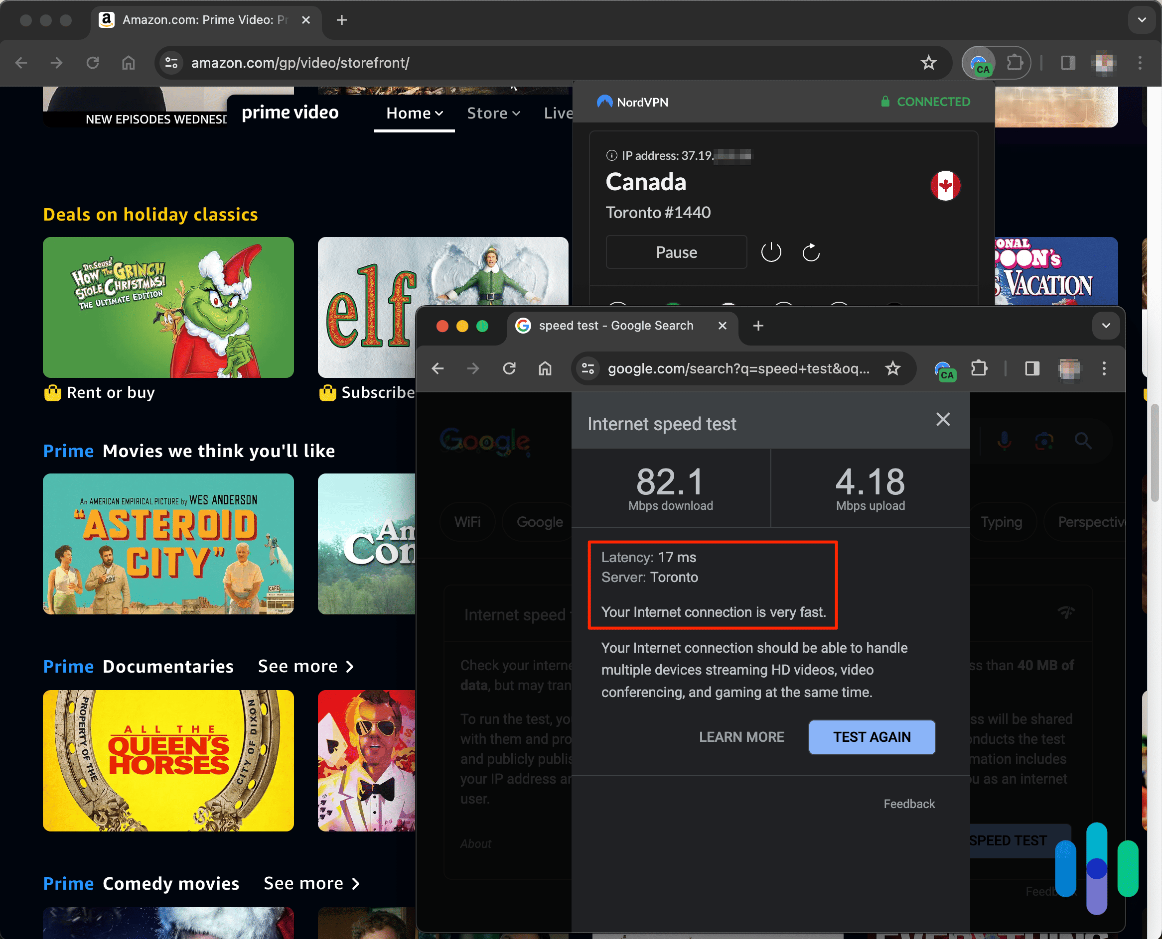 Internet speed test results while connected to NordVPN Internet speed test results while connected to NordVPN