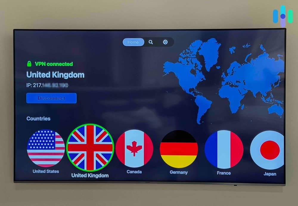 NordVPN Apple TV app connected to a server in the United Kingdom NordVPN Apple TV app connected to a server in the United Kingdom