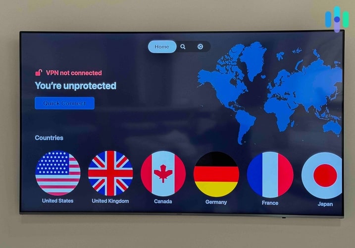 NordVPN Apple TV app main location screen NordVPN Apple TV app main location screen