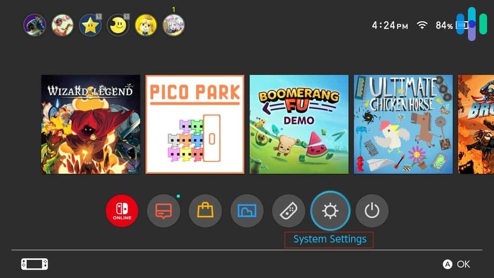 Selecting System Settings on Nintendo Switch Selecting System Settings on Nintendo Switch