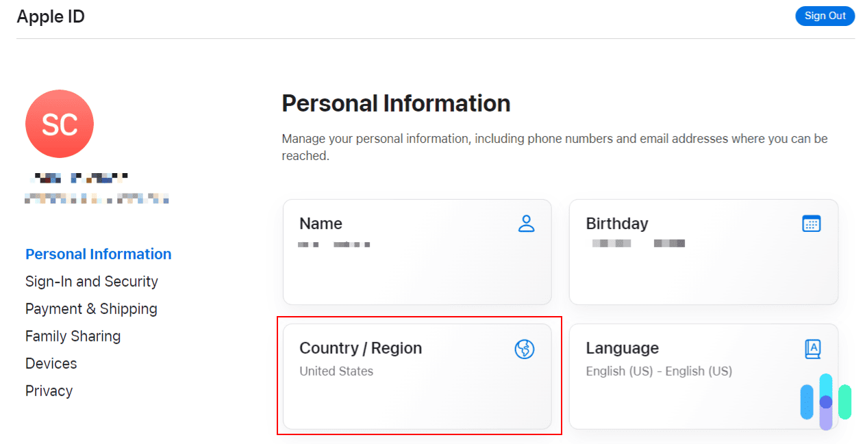 Apple ID Country / Region Location on a Web Browser Apple ID Country / Region Location on a Web Browser