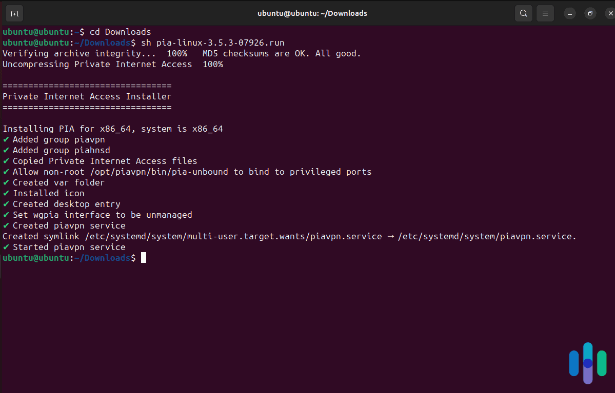 Private Internet Access installed Private Internet Access installed