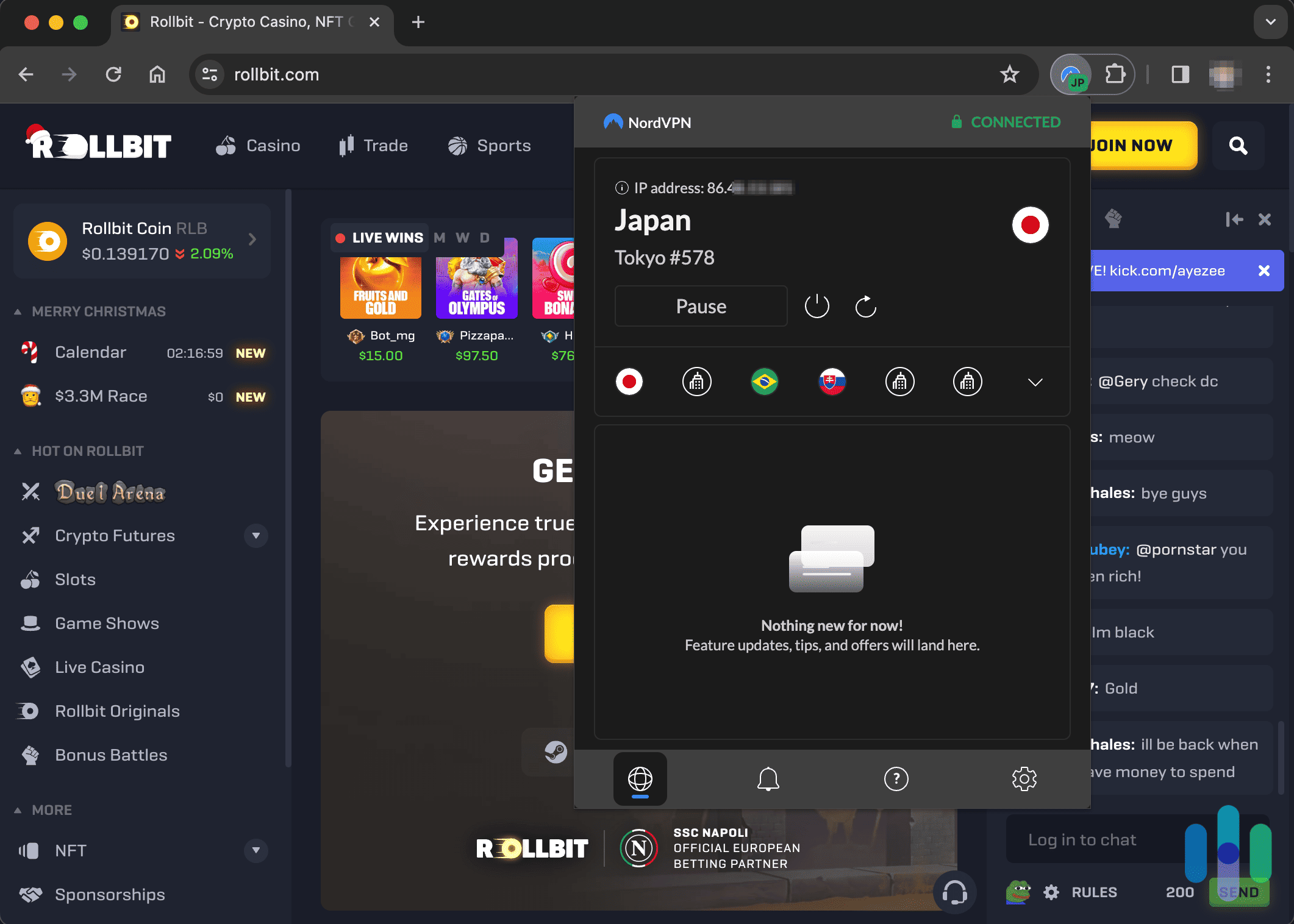 Using a VPN connected to Japan will load sites like Rollbit Using a VPN connected to Japan will load sites like Rollbit