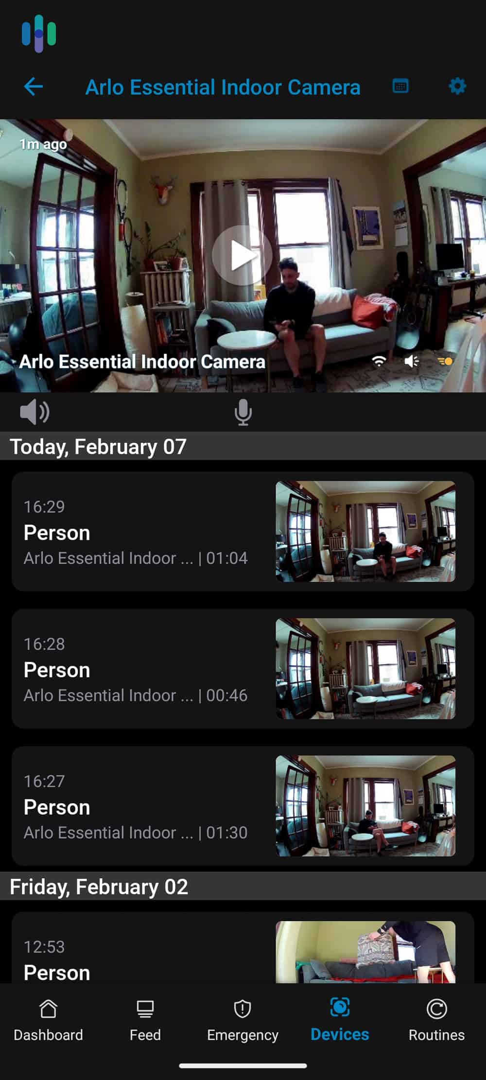 Our devices view on the Arlo Secure app Our devices view on the Arlo Secure app