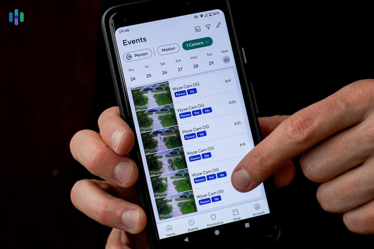 Events on the Wyze app Events on the Wyze app