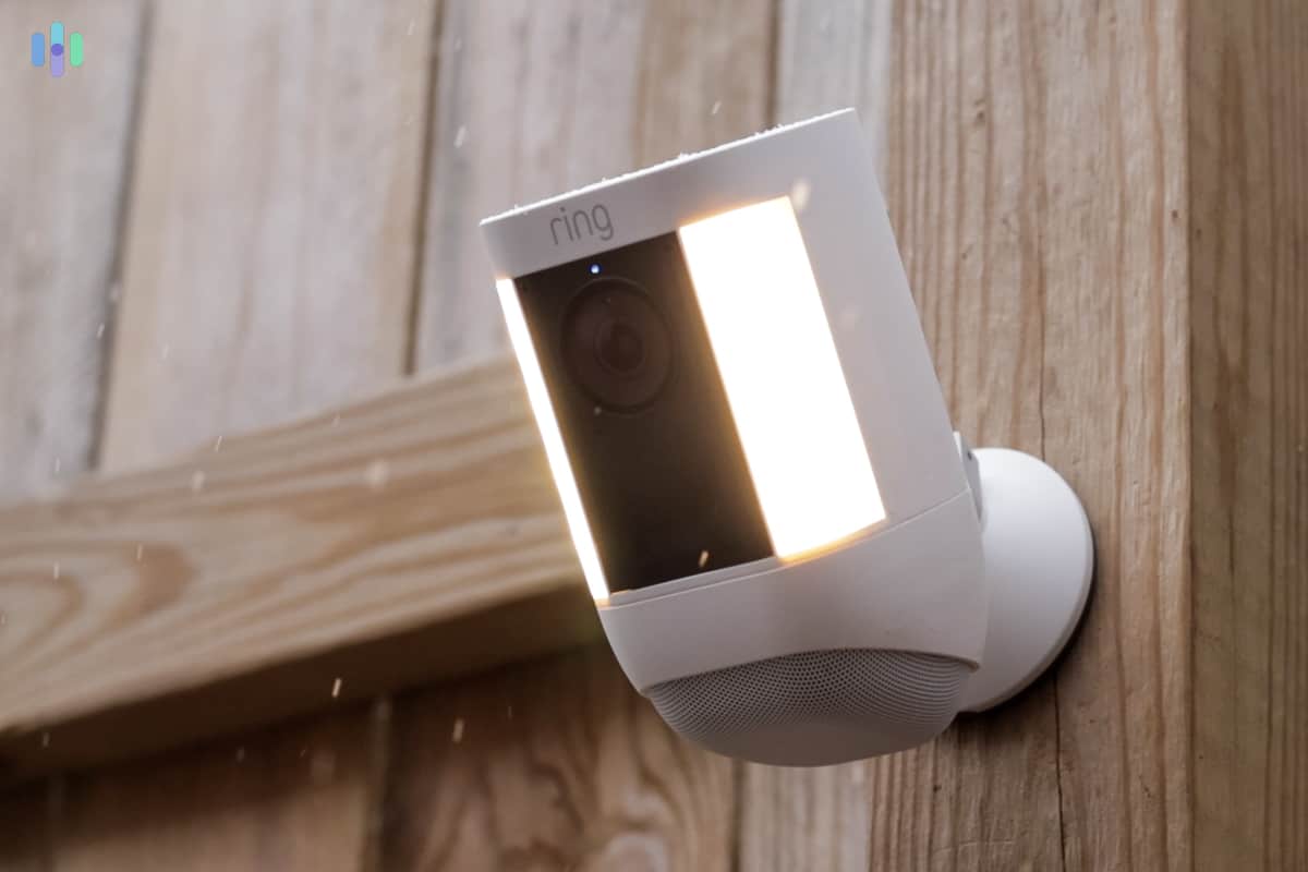 Ring Spotlight Cam Pro with its light on Ring Spotlight Cam Pro with its light on