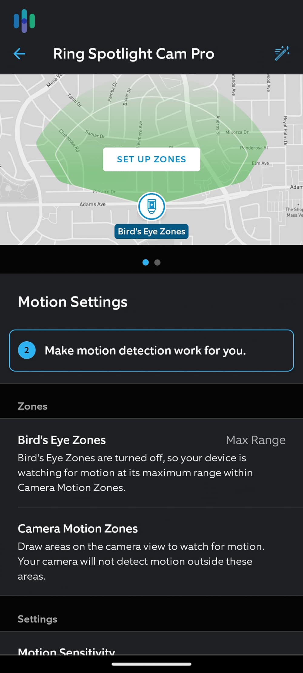 Ring Spotlight Cam Pro motion settings on the app Ring Spotlight Cam Pro motion settings on the app