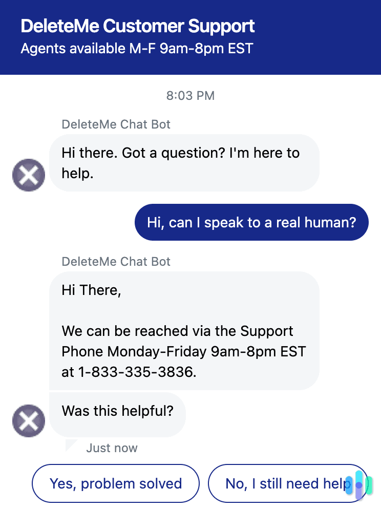 DeleteMe customer support chat DeleteMe customer support chat