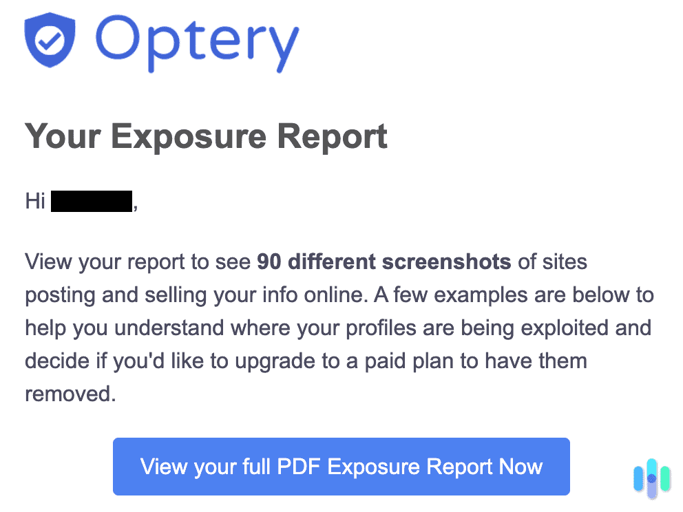 Optery exposure report email Optery exposure report email