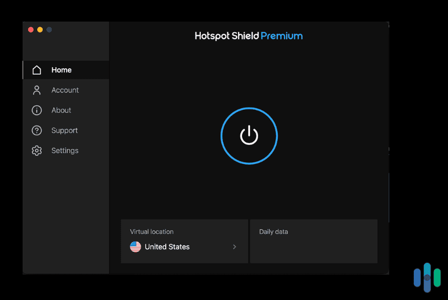 Hotspot Shield main screen Hotspot Shield main screen