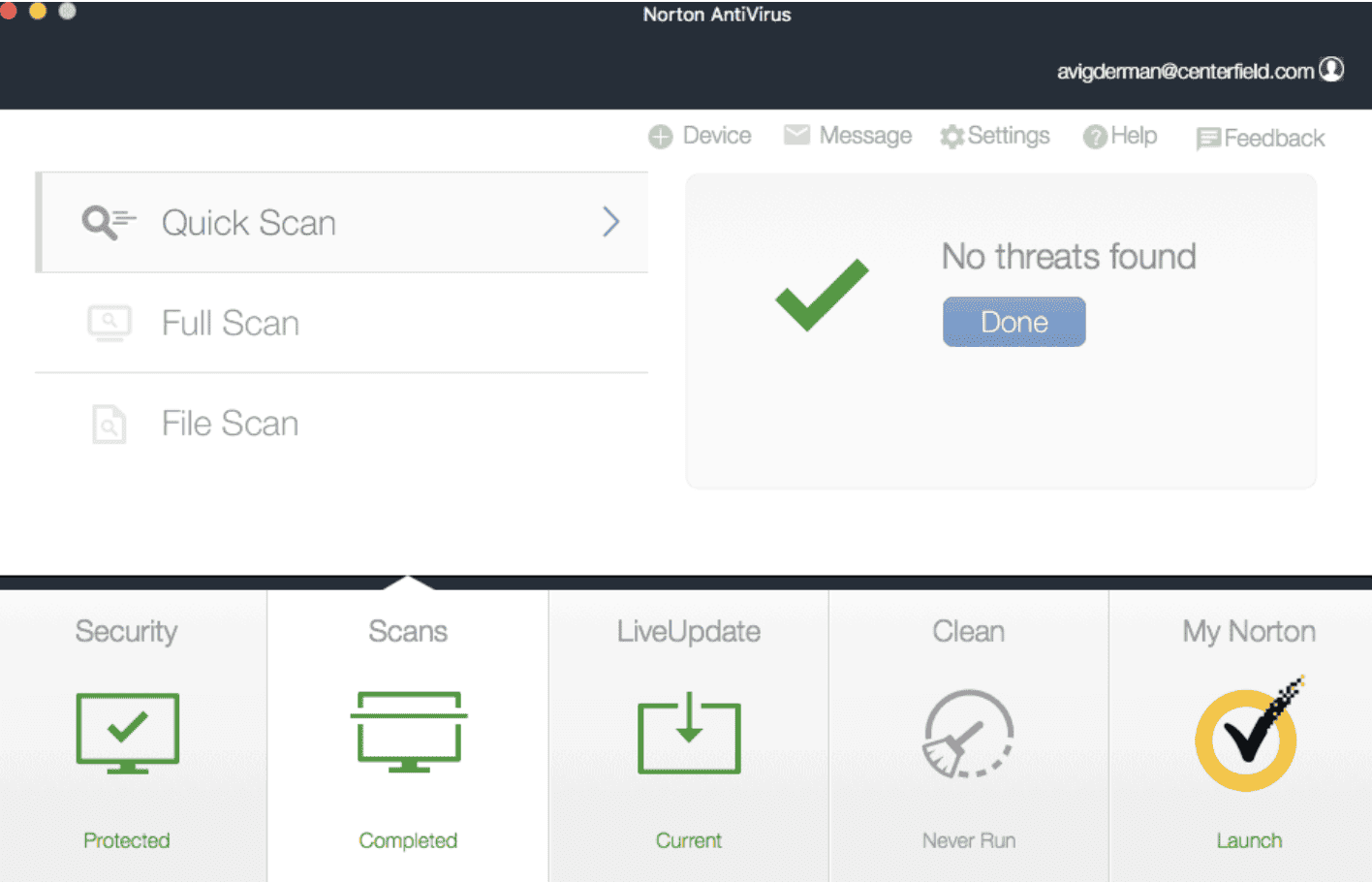 Norton Quick Scan Norton’s Quick Scan Function.