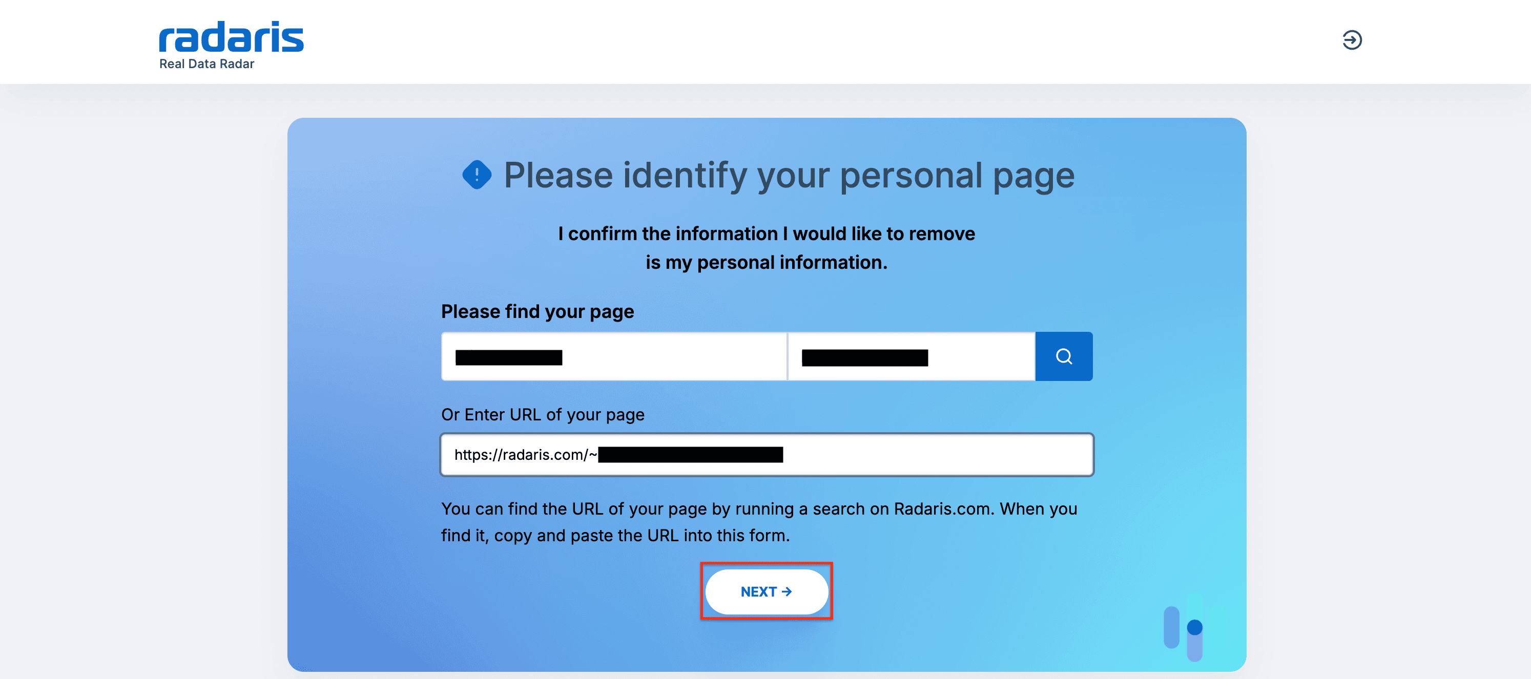 Radaris opt out page WM Radaris opt out page