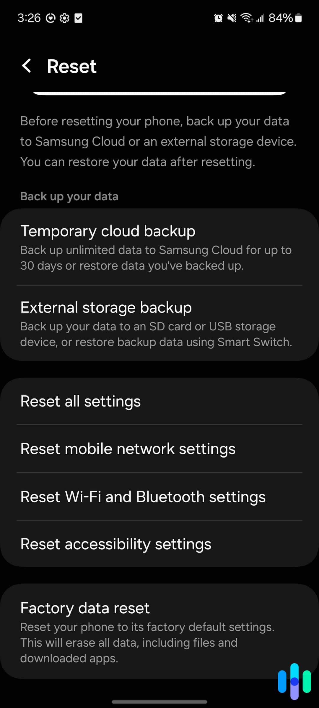 Samsung Android version 14.0 Reset screen Samsung Android version 14.0 Reset screen