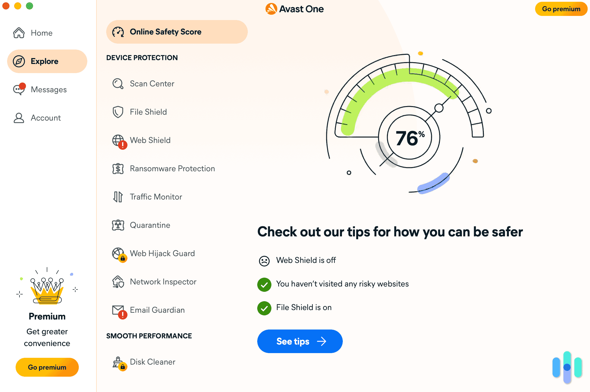Avast features in app Avast features in app