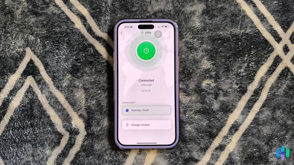 Here’s our iPhone connected to TotalAV VPN’s Perth server. Here’s our iPhone connected to TotalAV VPN's Perth server.