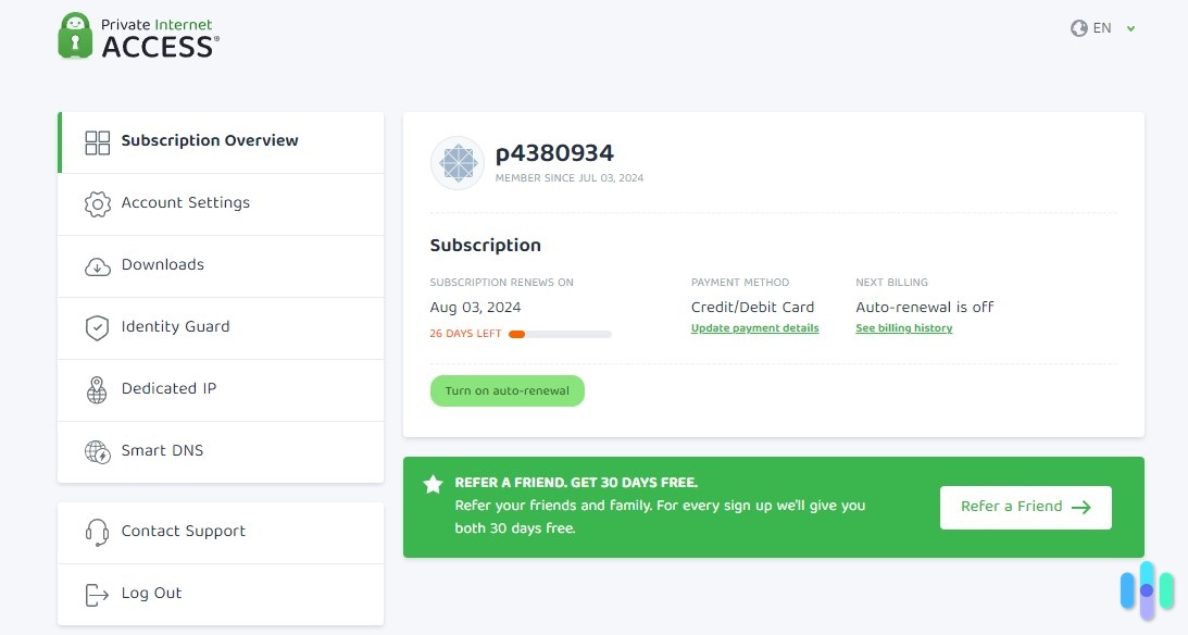 Private Internet Access subscription information Private Internet Access subscription information