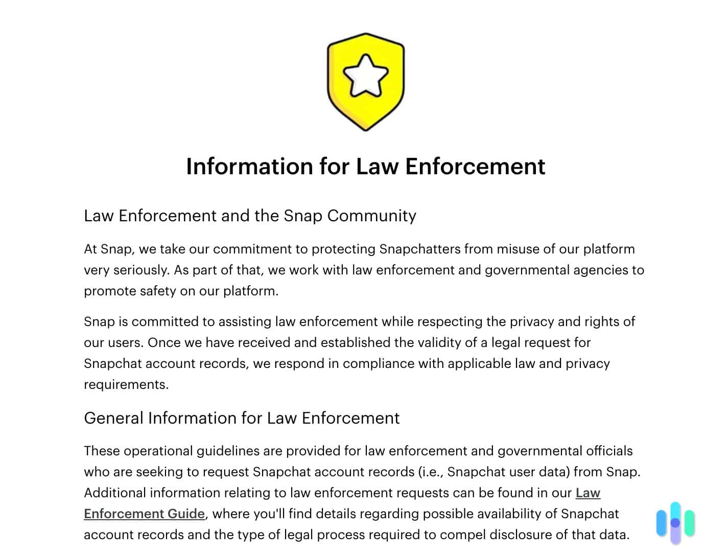 Snapchat Information for Law Enforcement Snapchat Information for Law Enforcement