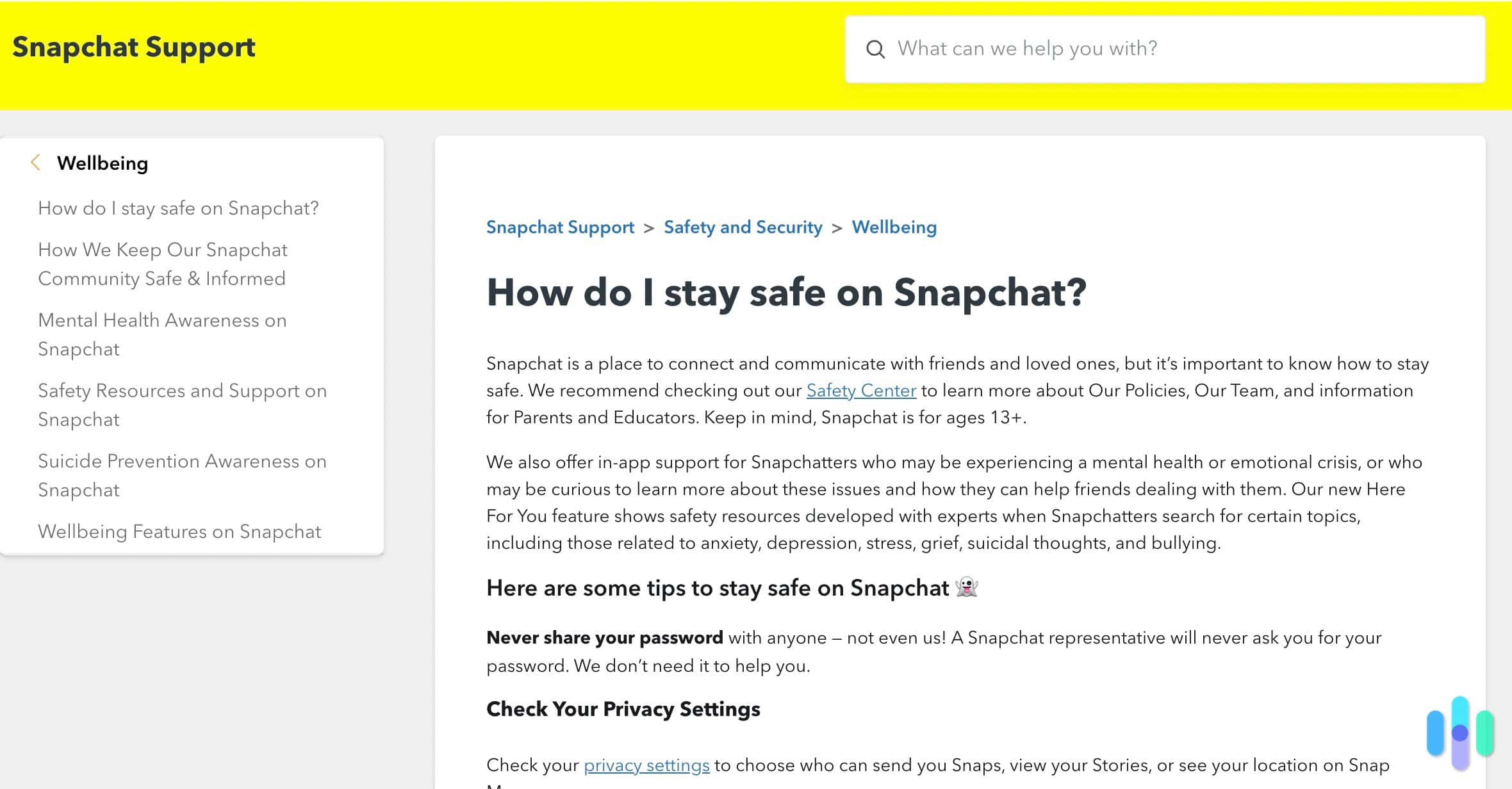 Snapchat Support Page