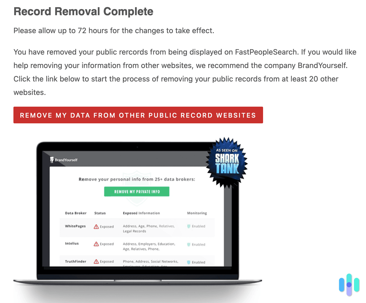 Confirmation that the request for removal was received. Confirmation that the request for removal was received.