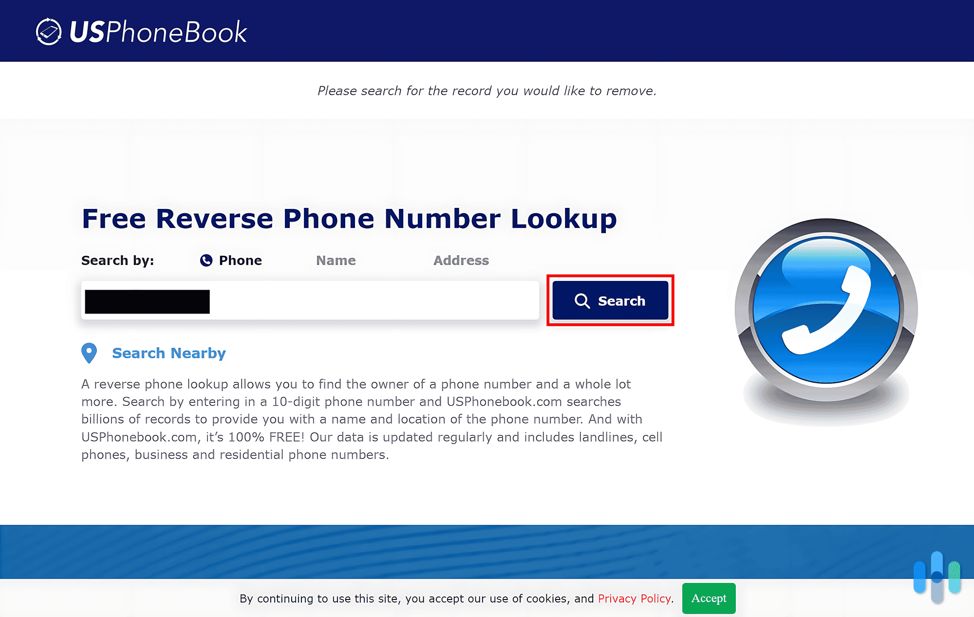 We searched for our record on USPhoneBook using our phone number. We searched for our record on USPhoneBook using our phone number.