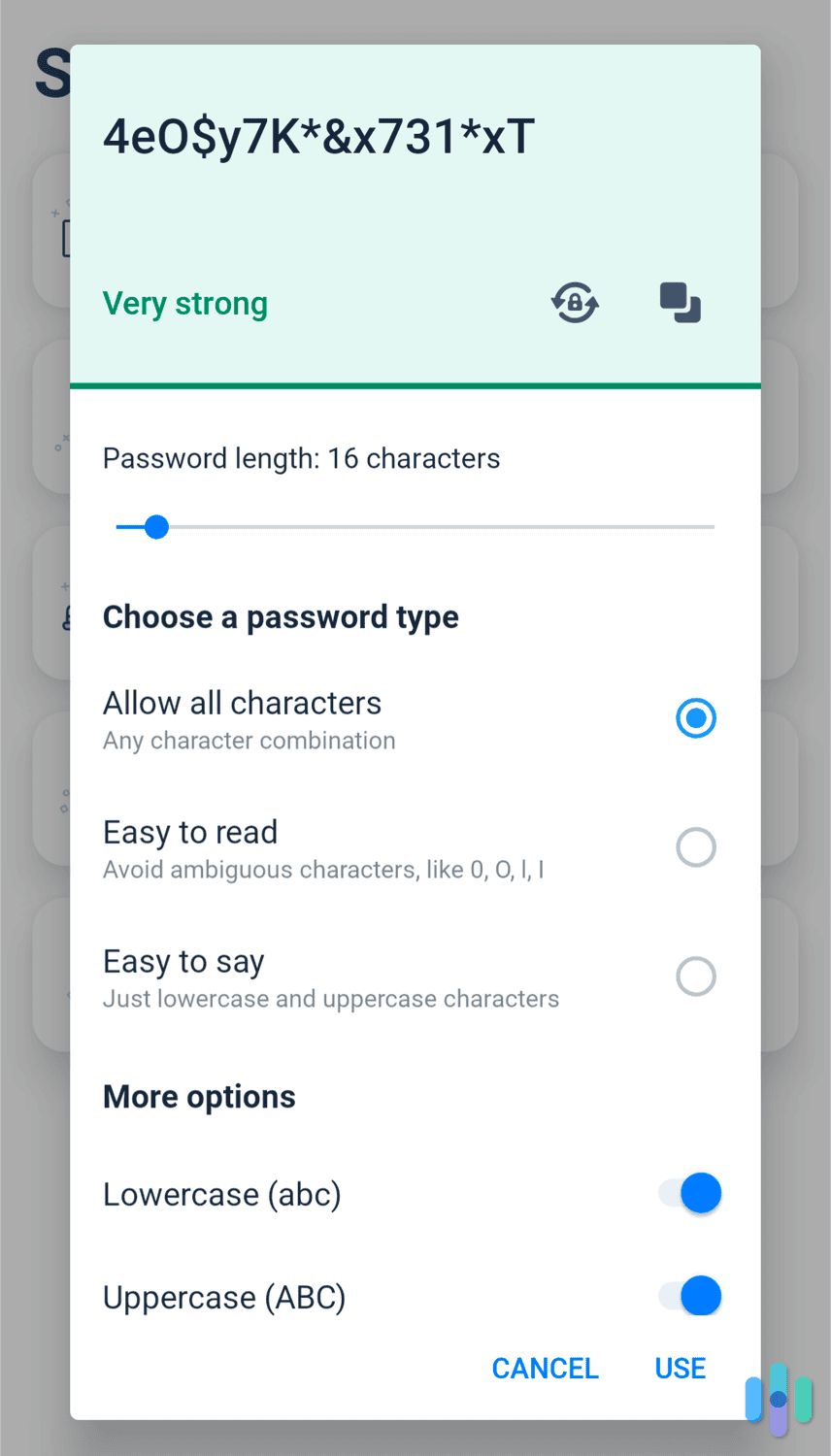 Generating new passwords in the LastPass smartphone app. Generating new passwords in the LastPass smartphone app.