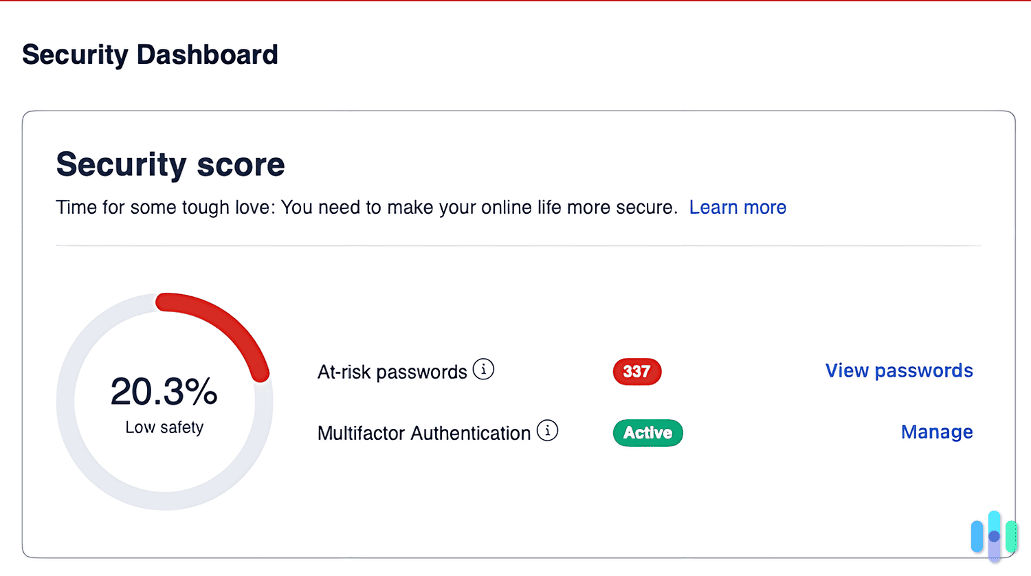 LastPass’s Security Dashboard assesses your password and scans the dark web. LastPass’s Security Dashboard assesses your password and scans the dark web.