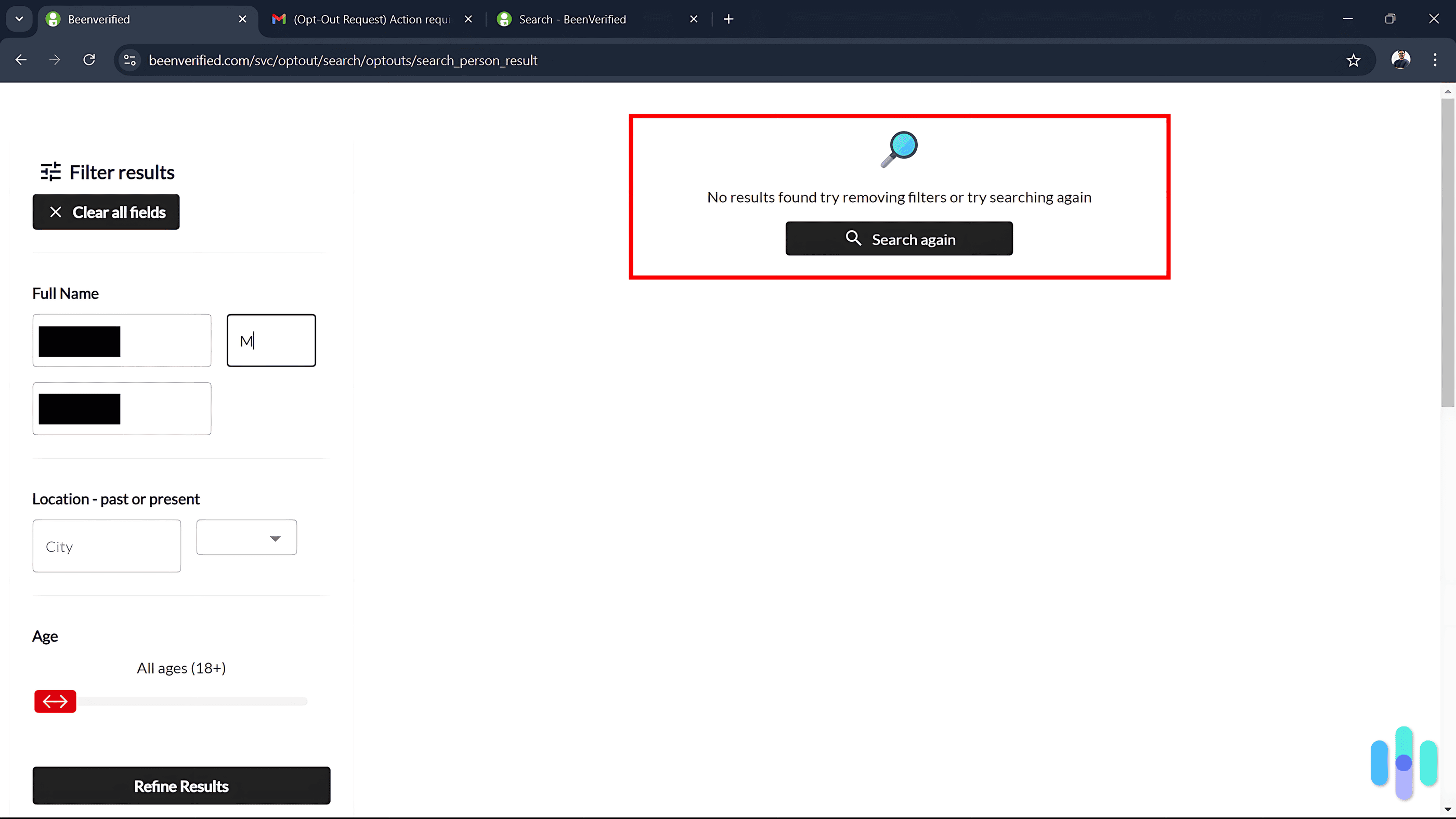When we started over, we could no longer search the record we requested to opt out. When we started over, we could no longer search the record we requested to opt out.