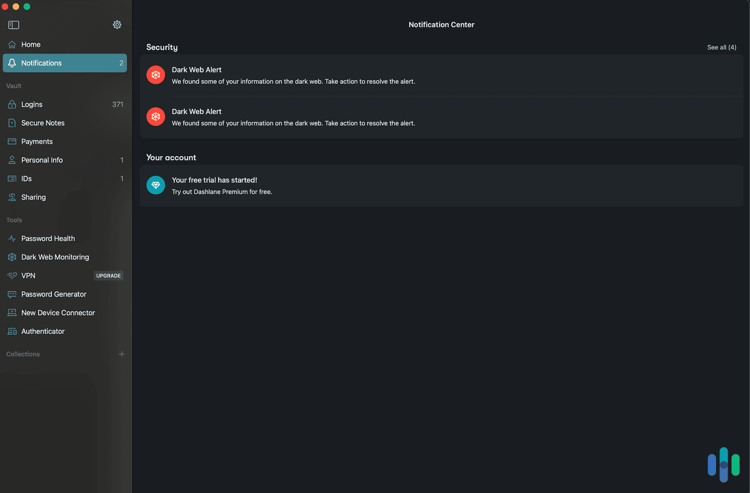 Dark web monitoring was one of the unique bonus features we tested with our Dashlane family account. Dark web monitoring was one of the unique bonus features we tested with our Dashlane family account.