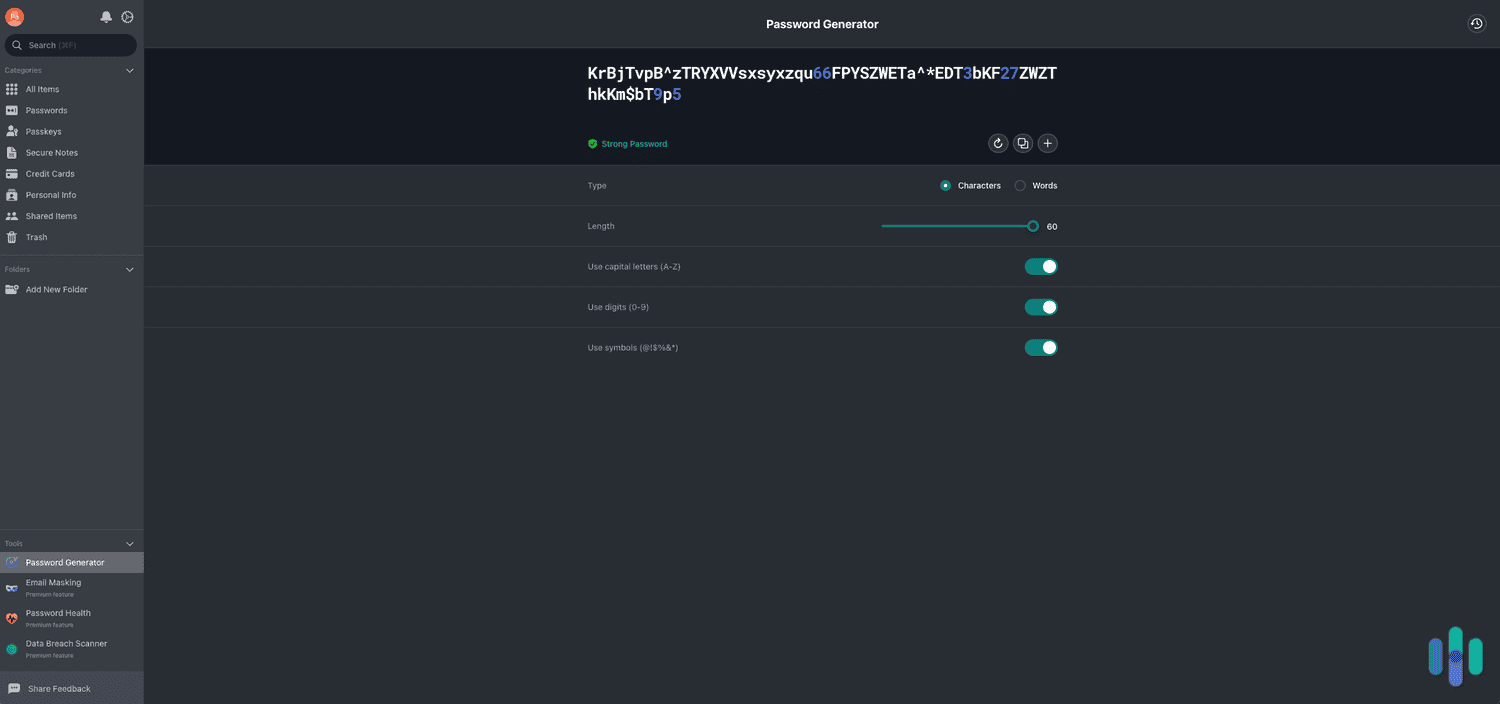 The NordPass password generator can create a random password up to 60 characters long. The NordPass password generator can create a random password up to 60 characters long.