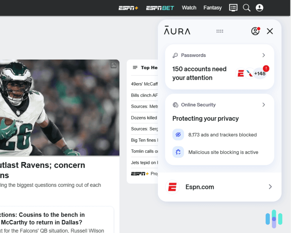 Aura’s browser extension delivered useful alerts about our password hygiene. Aura’s browser extension delivered useful alerts about our password hygiene.