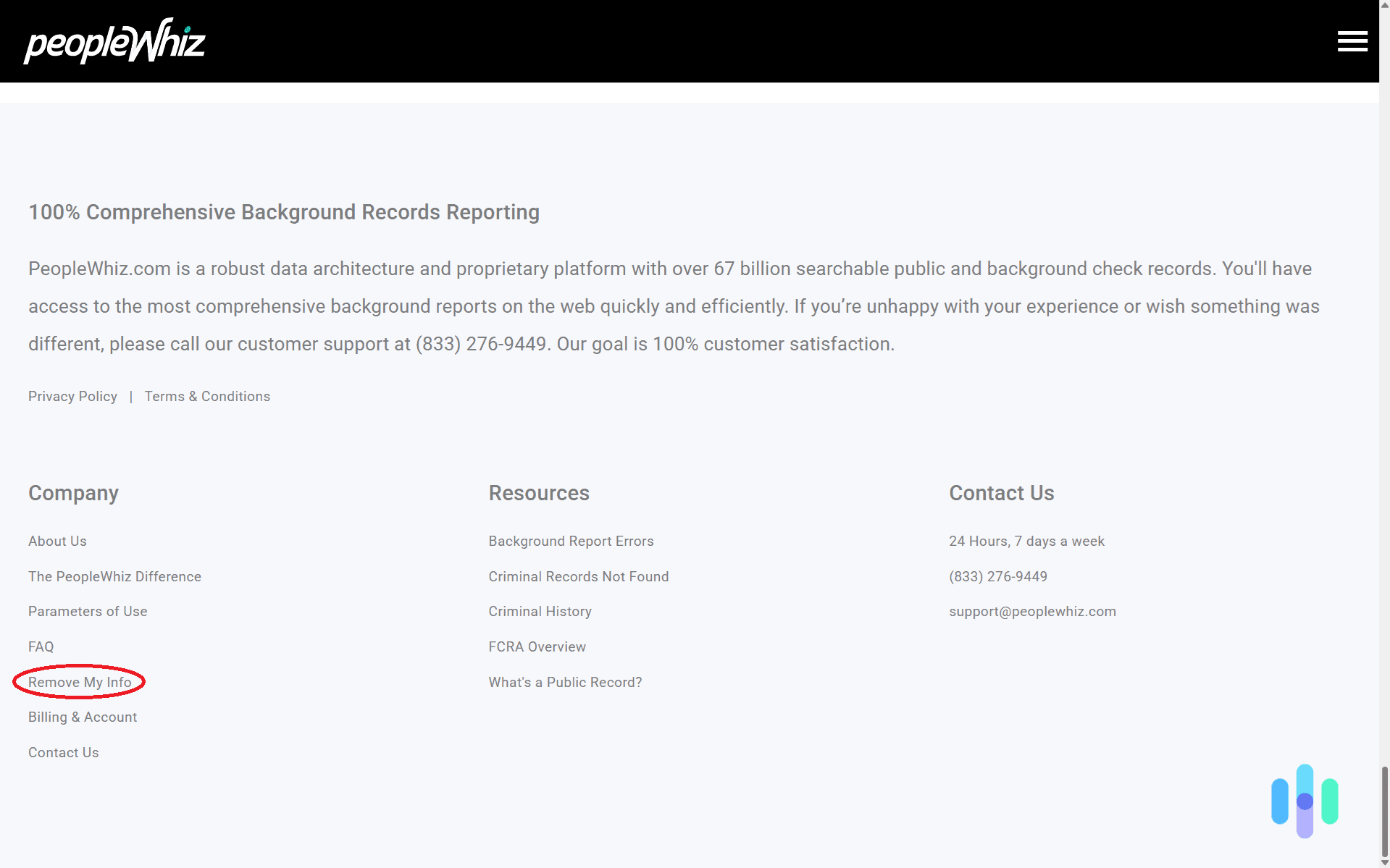 Clicking on the “Remove My Info” link circled in red brought us to the opt out page for PeopleWhiz. Clicking on the “Remove My Info” link circled in red brought us to the opt out page for PeopleWhiz.