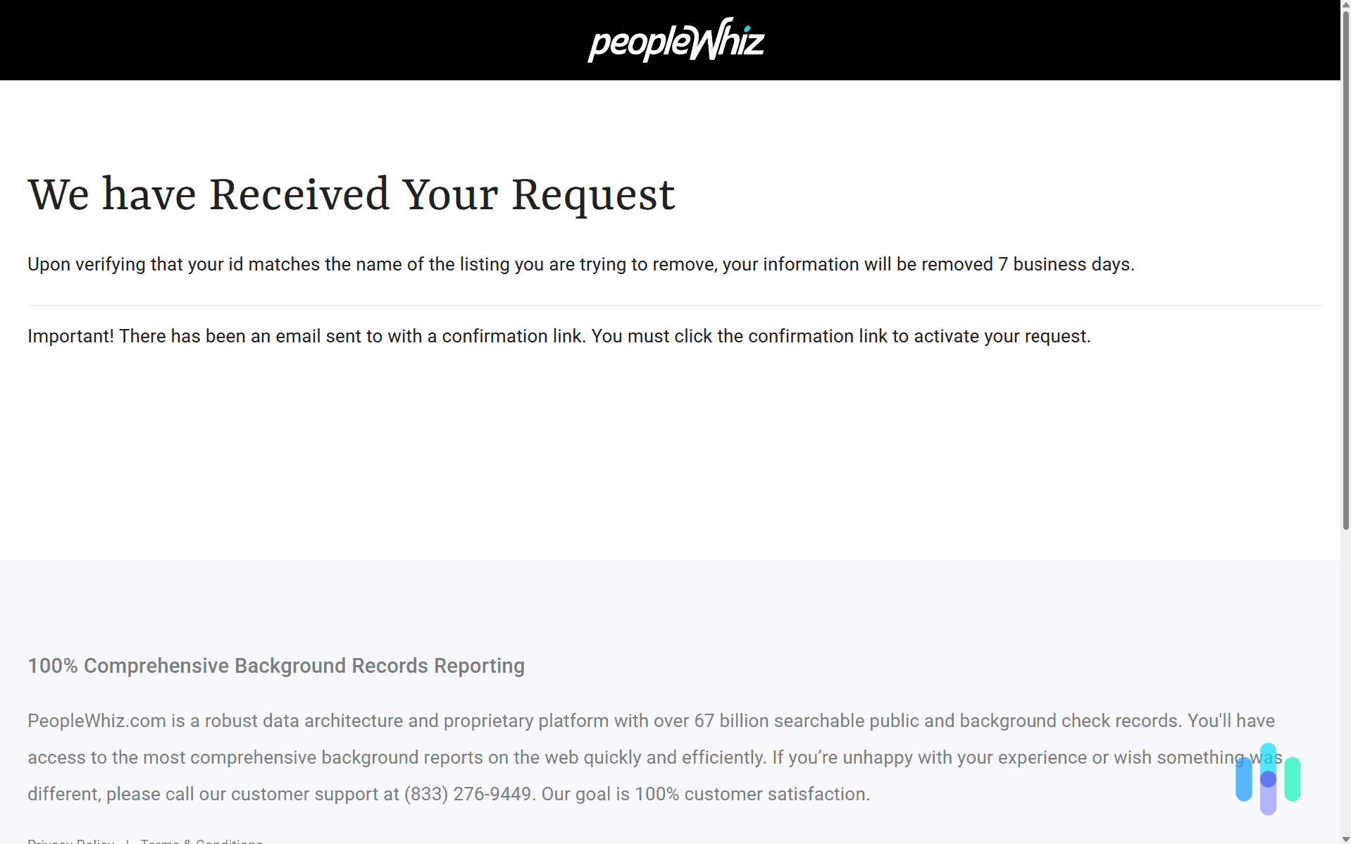 PeopleWhiz took about six business days to process our opt out request. PeopleWhiz took about six business days to process our opt out request.