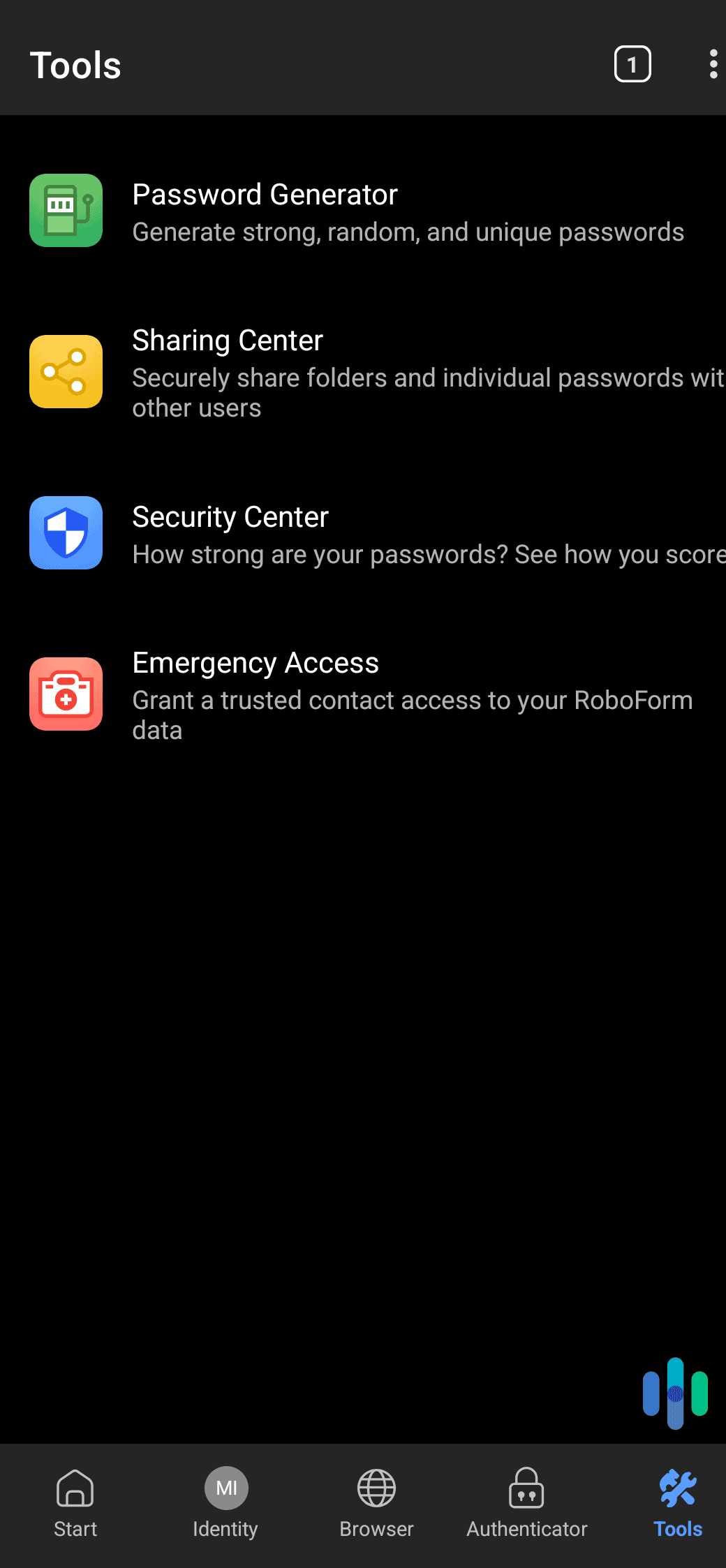 The RoboForm smartphone apps have all the same features as the web portal and browser extensions. The RoboForm smartphone apps have all the same features as the web portal and browser extensions.