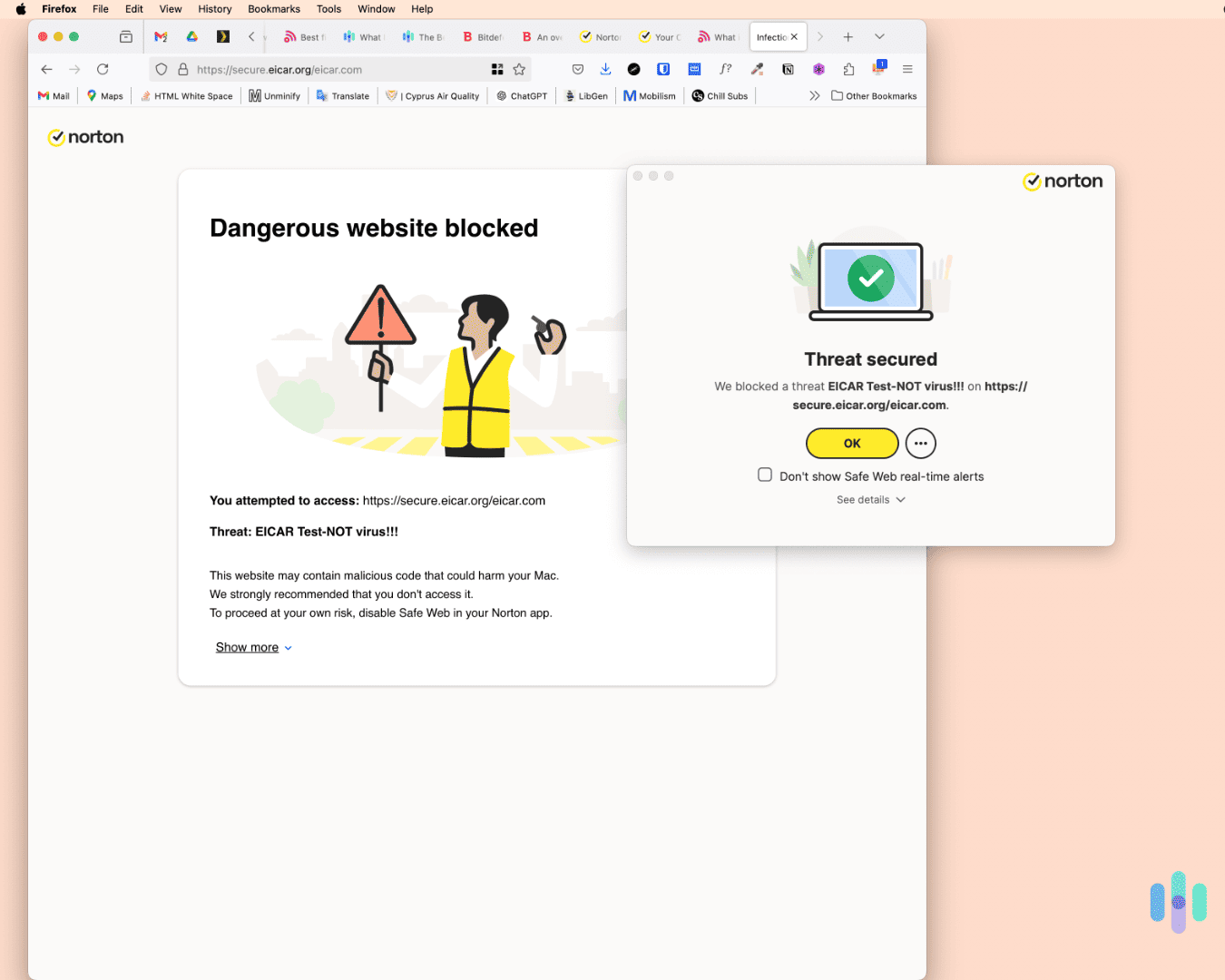 Norton’s antivirus stopped a malicious file from landing on our desktop. Norton's antivirus stopped a malicious file from landing on our desktop.