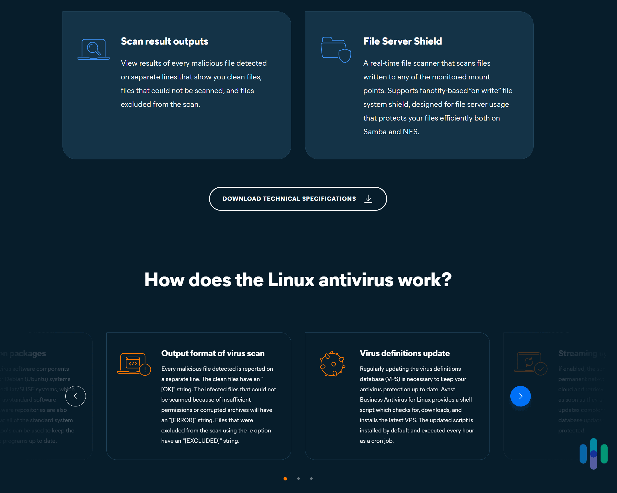 Avast’s antivirus protection is specifically tailored for securing Linux file servers. Avast's antivirus protection is specifically tailored for securing Linux file servers.