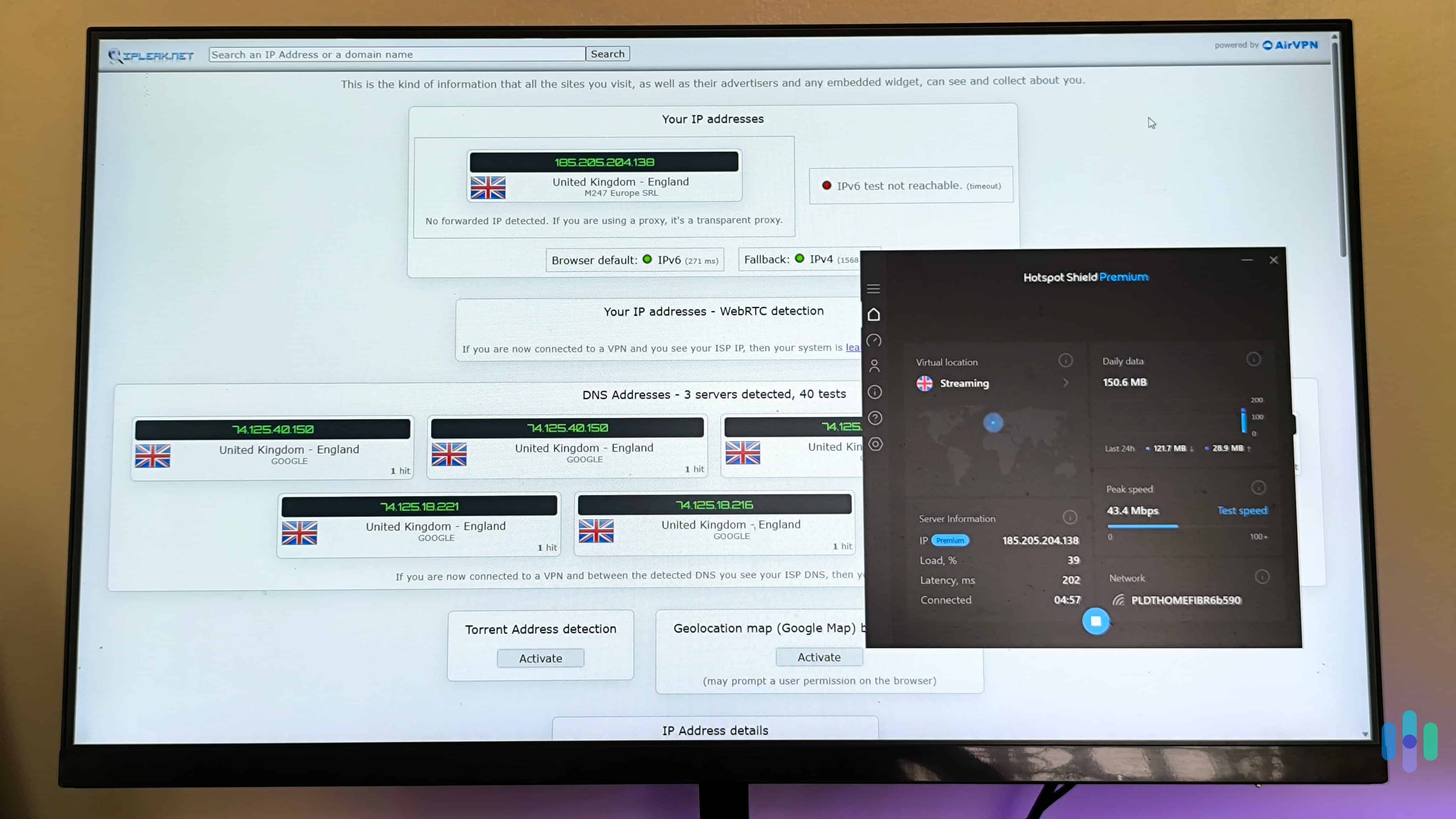 Hotspot Shield never revealed our real IP and DNS addresses in our leak tests. Hotspot Shield never revealed our real IP and DNS addresses in our leak tests.