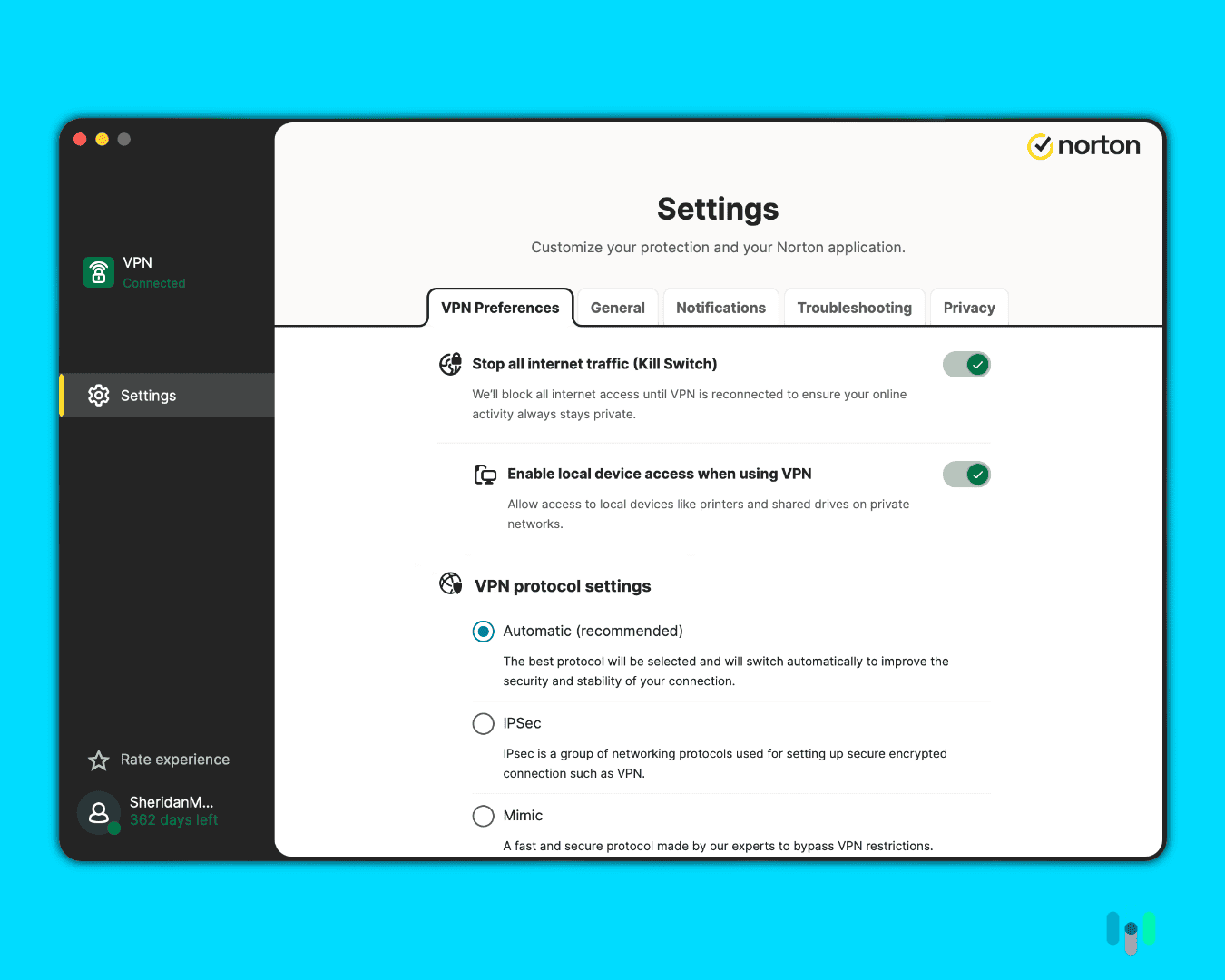 3_Norton’s killswitch worked in most situations but reconnection was a little sluggish Norton’s kill switch worked in most situations but reconnection was a little sluggish.