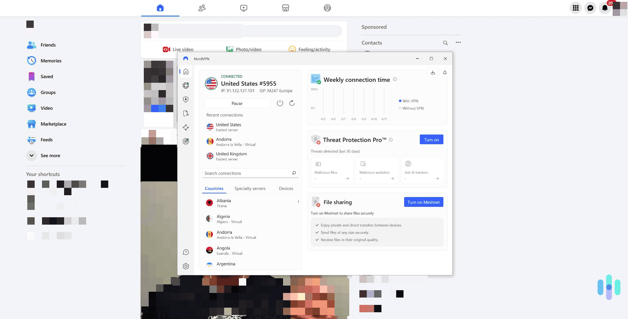 You can use a VPN to hide the fact that you’re connected to Facebook. You can use a VPN to hide the fact that you're connected to Facebook.