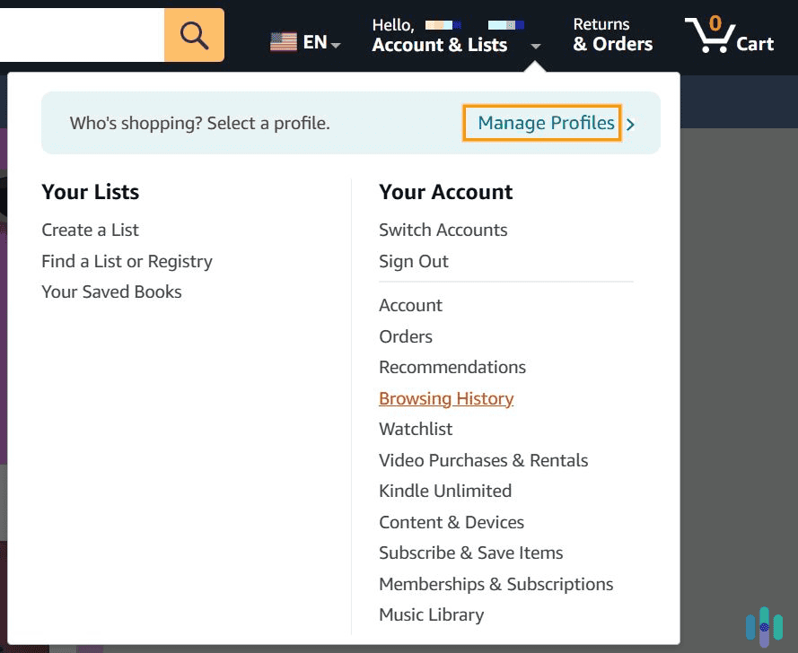 Access your browsing history via the Amazon settings menu. Access your browsing history via the Amazon settings menu.