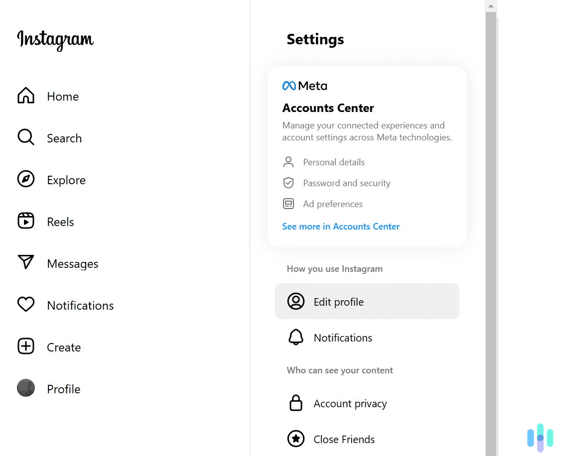 Choose the Accounts Center option. Choose the Accounts Center option.